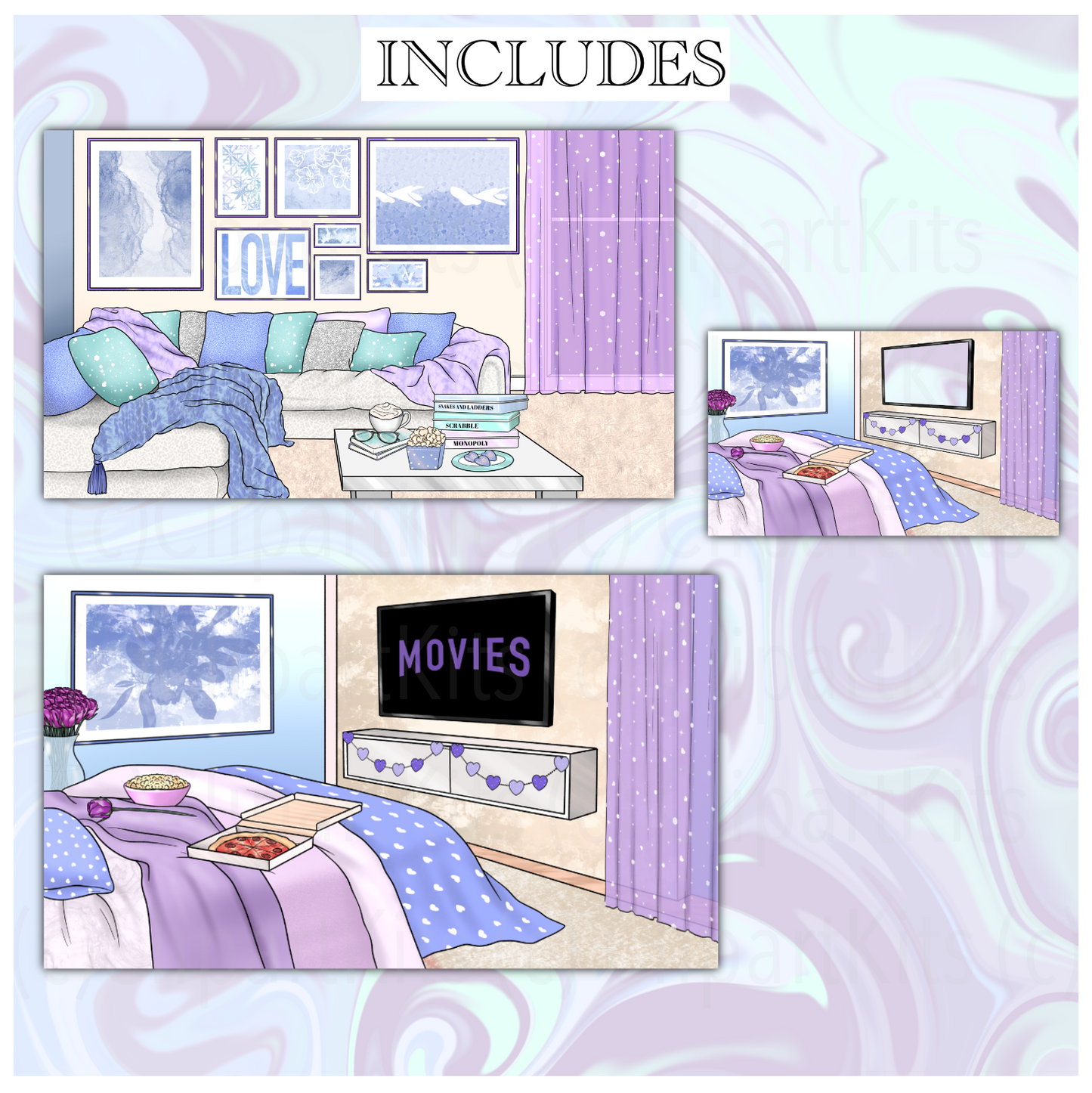 Cozy Valentine BLUE | Complete Clipart Set