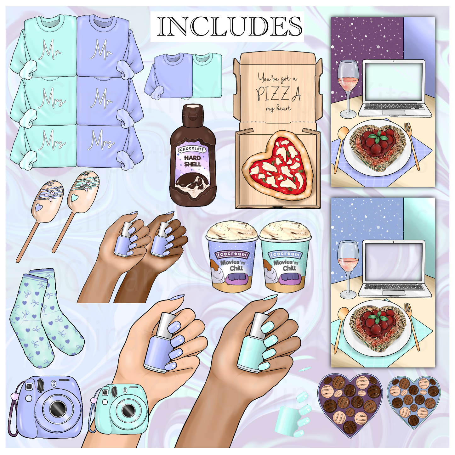 Cozy Valentine BLUE | Complete Clipart Set