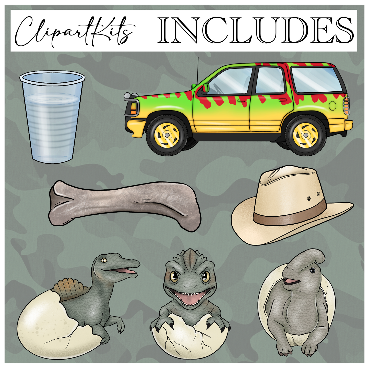 Jurassic Girlie | Complete Clipart Set