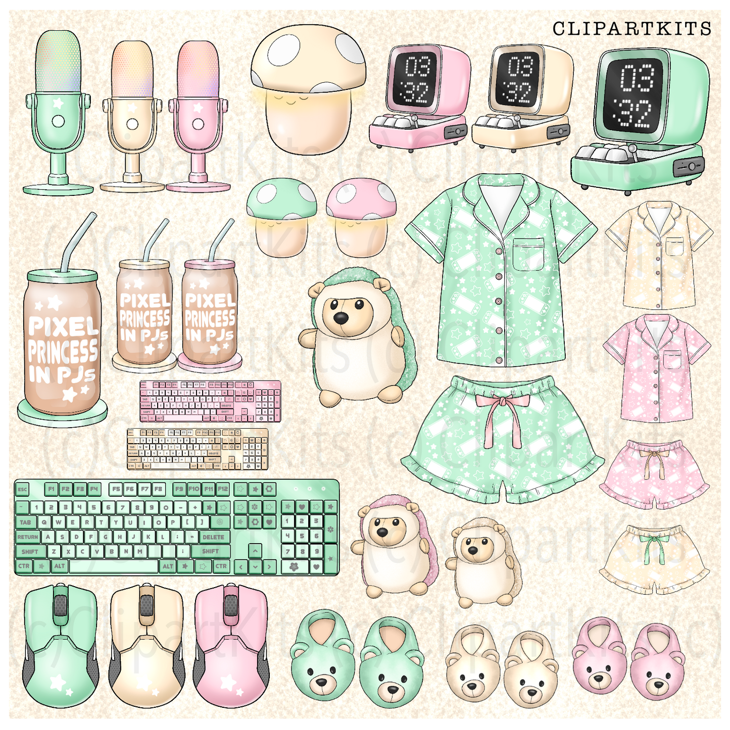 Cozy Gamer GREEN | Complete Clipart Set