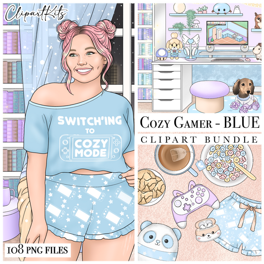 Cozy Gamer BLUE | Complete Clipart Set