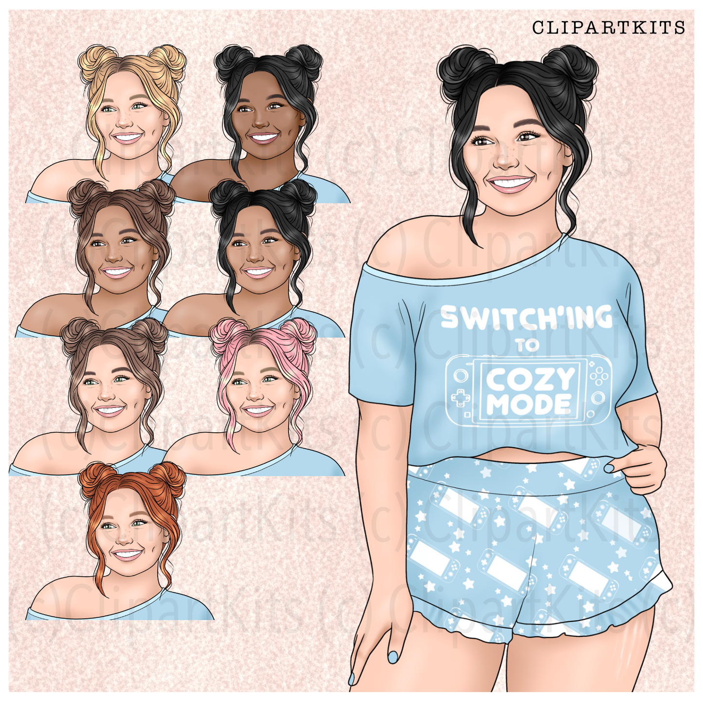 Cozy Gamer BLUE | Complete Clipart Set