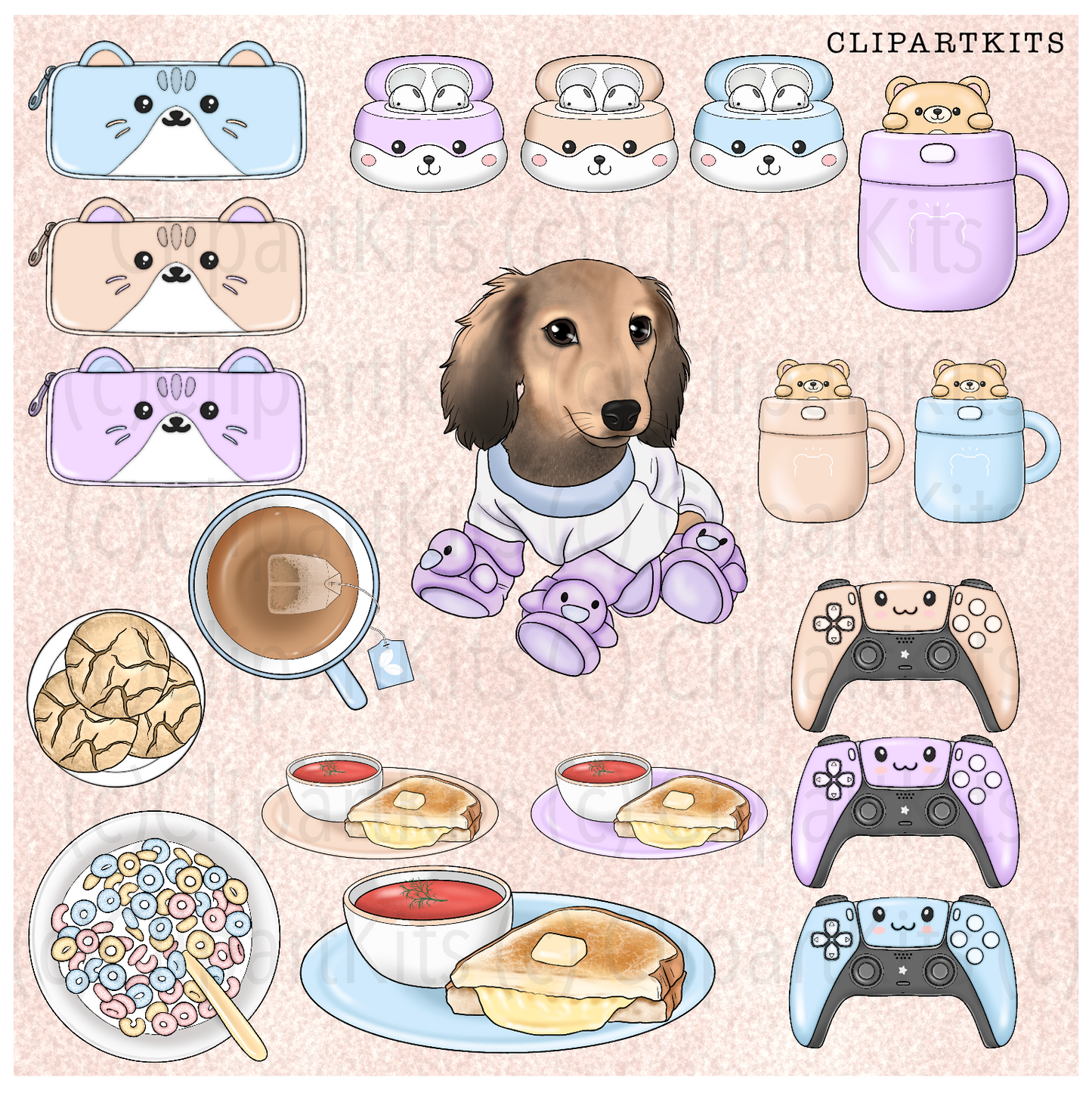 Cozy Gamer BLUE | Complete Clipart Set