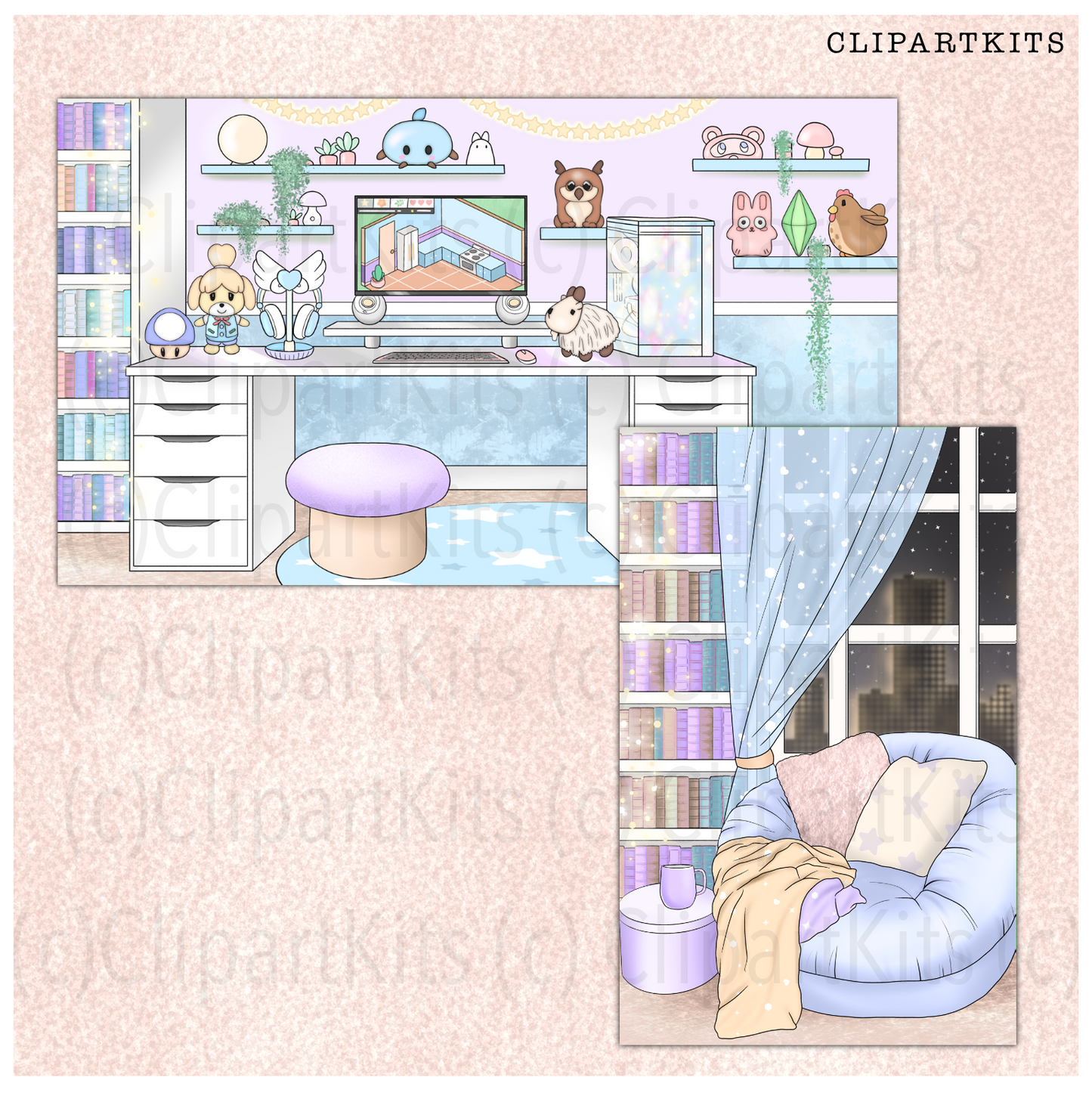 Cozy Gamer BLUE | Complete Clipart Set
