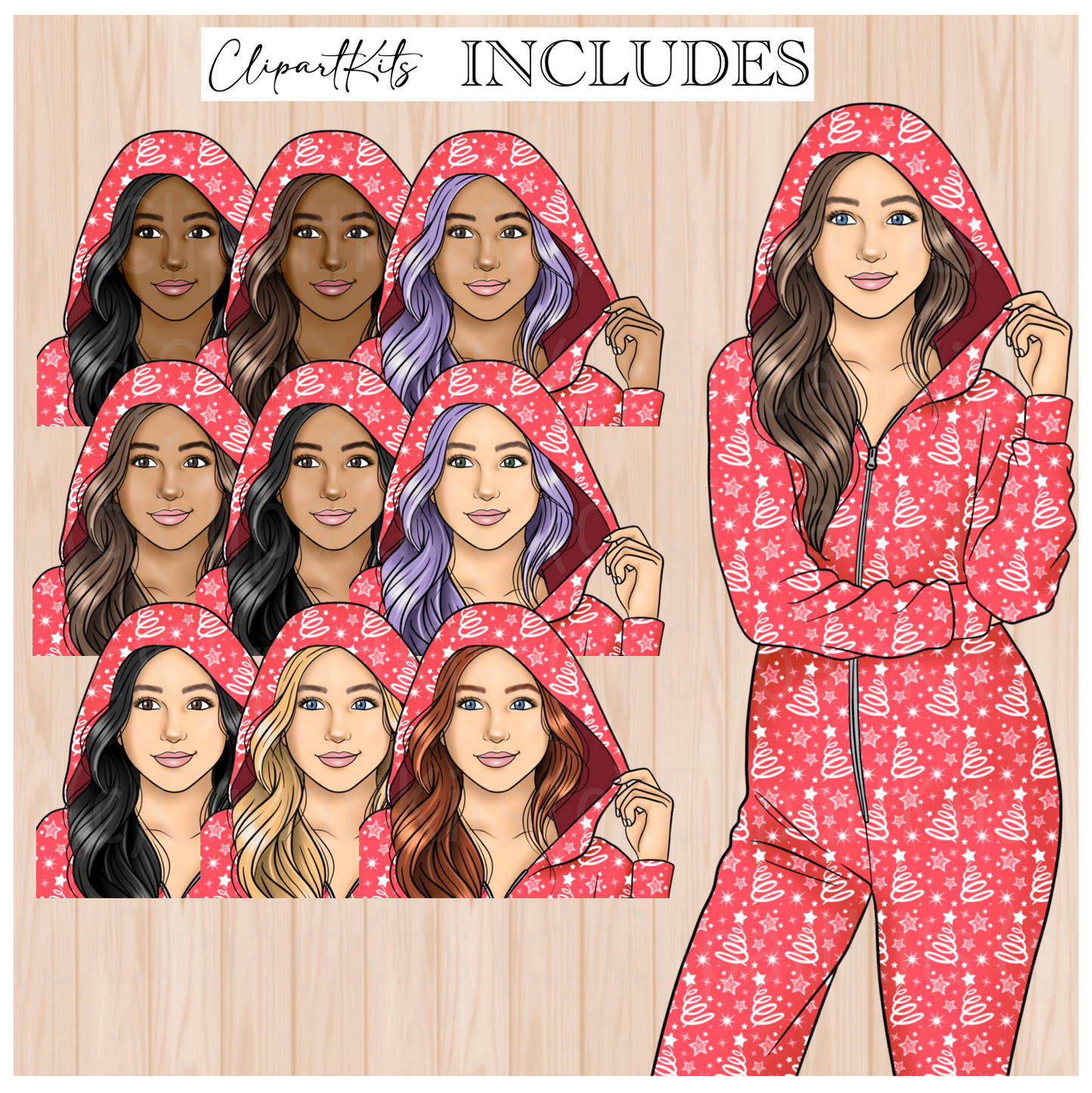 Christmas Morning RED | Complete Clipart Set