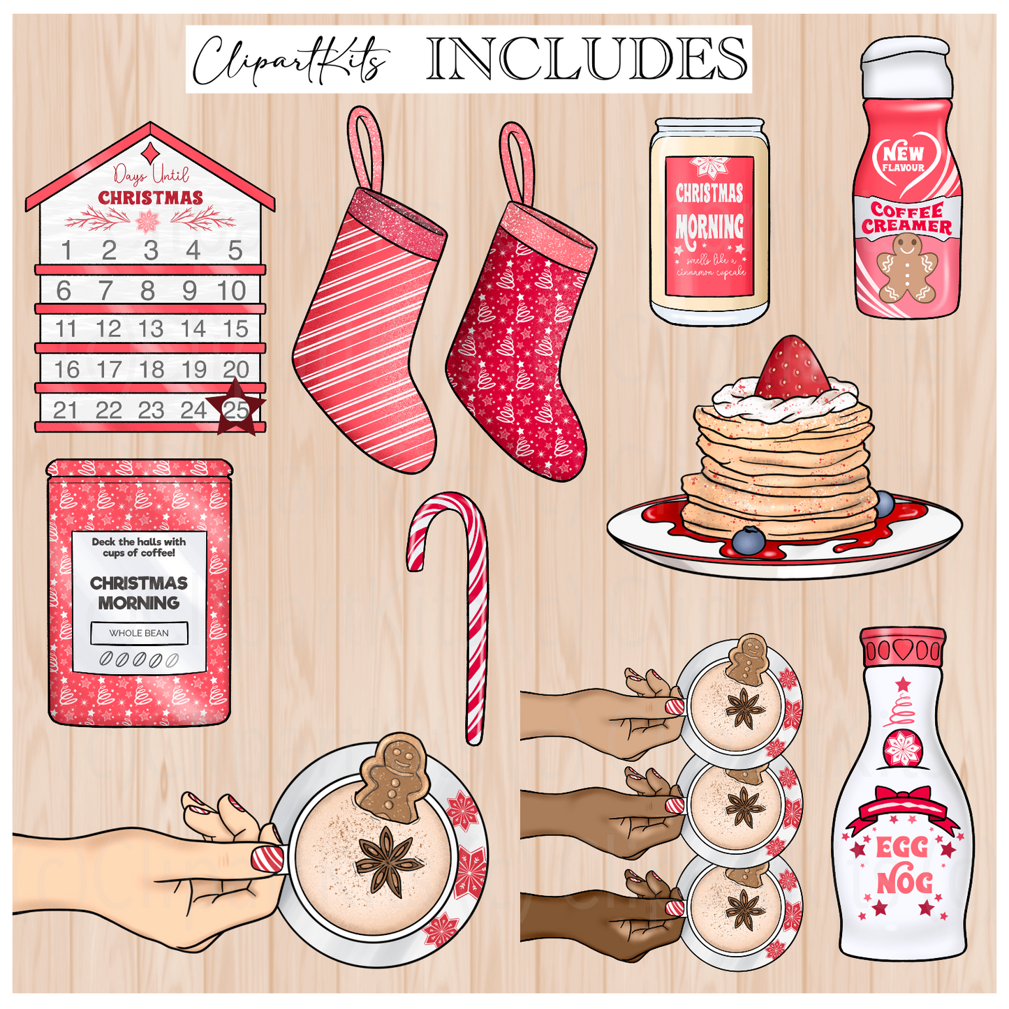 Christmas Morning RED | Complete Clipart Set