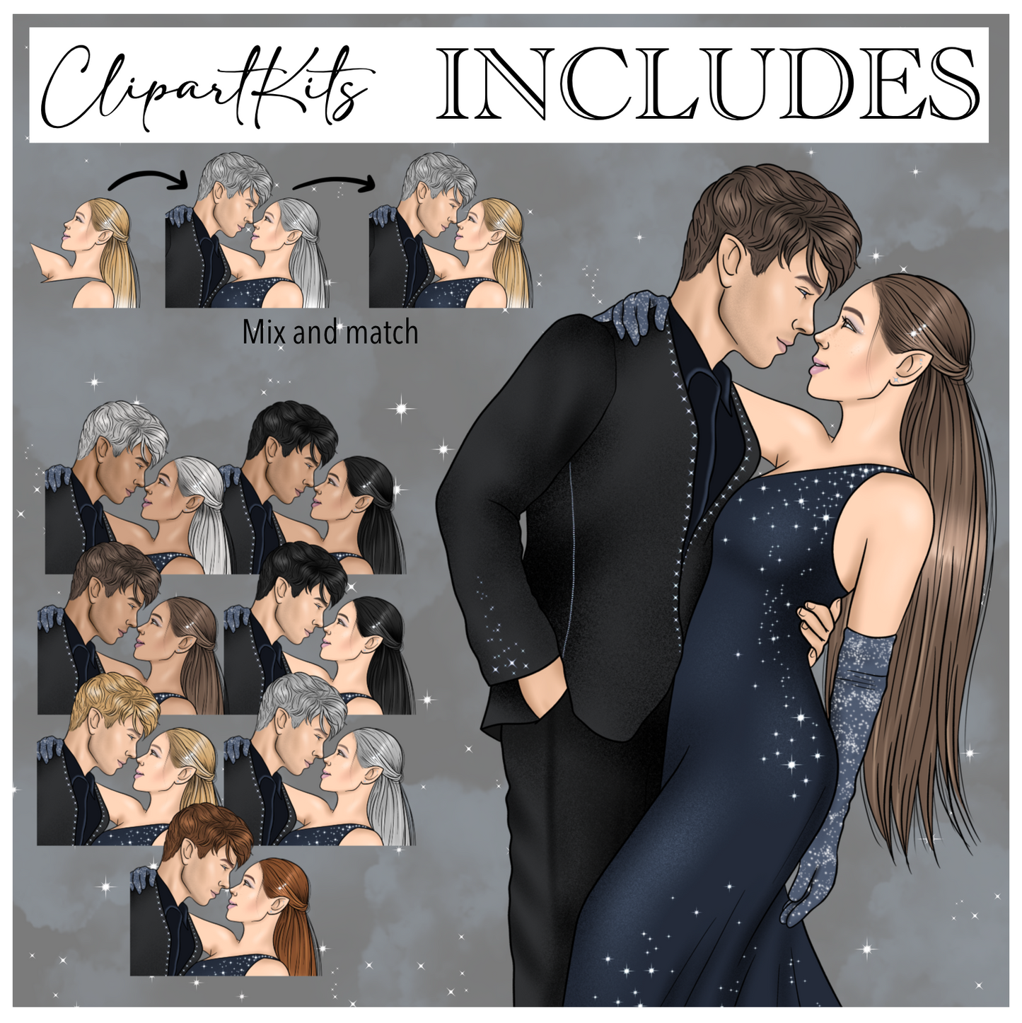 A Ball of Stars and Moonlight | Complete Clipart Set