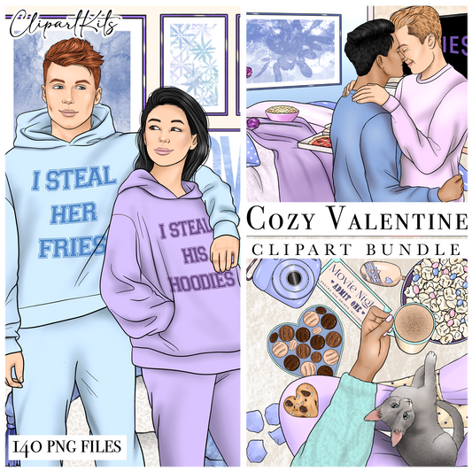 Cozy Valentine BLUE | Complete Clipart Set