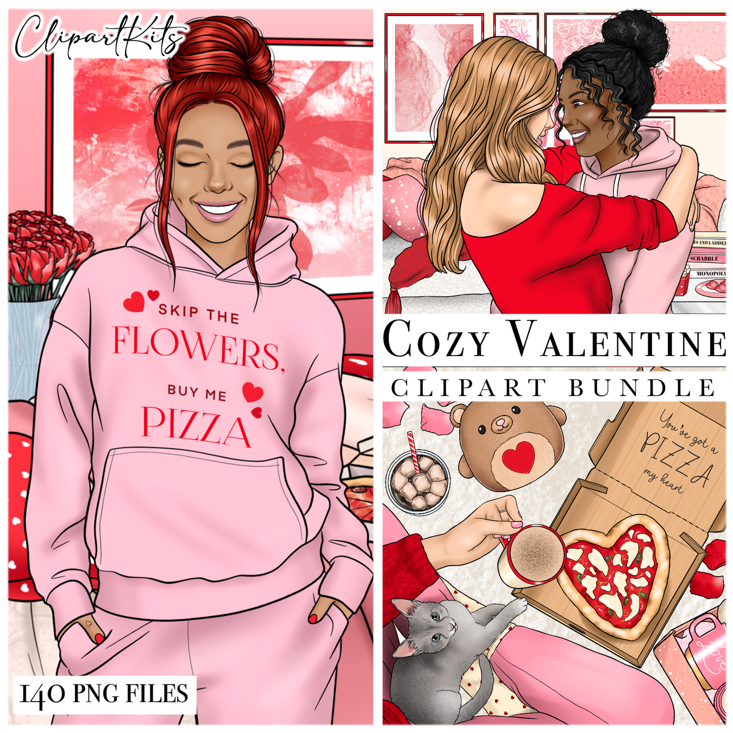 Cozy Valentine RED | Complete Clipart Set