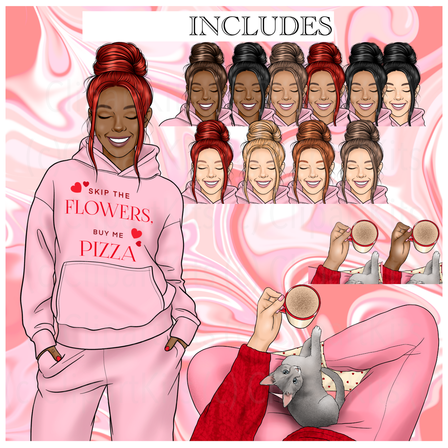 Cozy Valentine RED | Complete Clipart Set