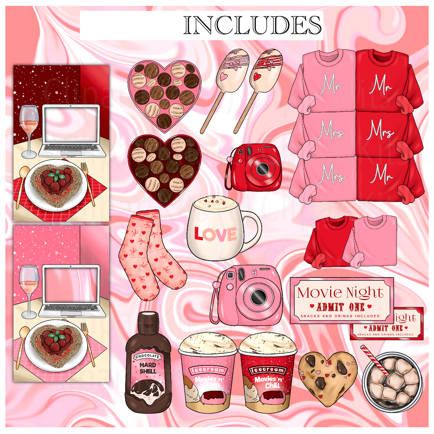 Cozy Valentine RED | Complete Clipart Set