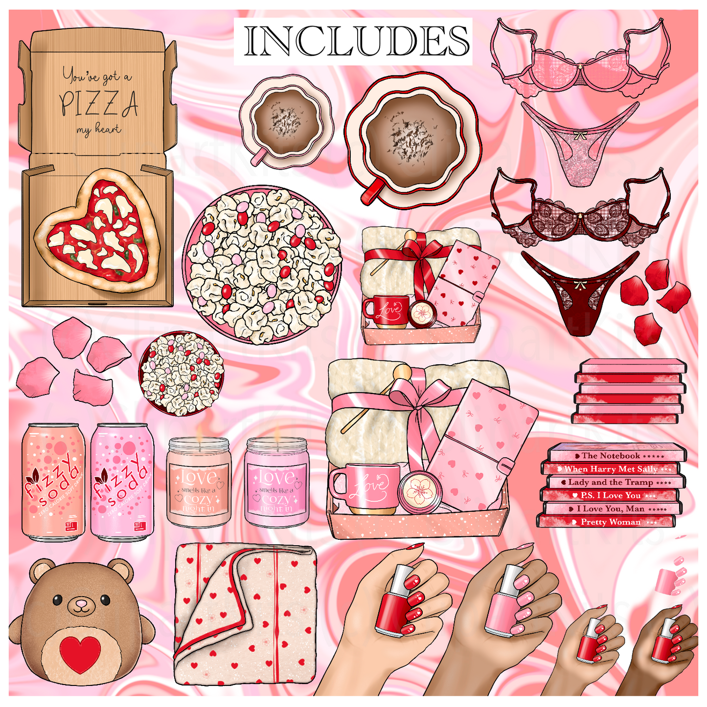 Cozy Valentine RED | Complete Clipart Set