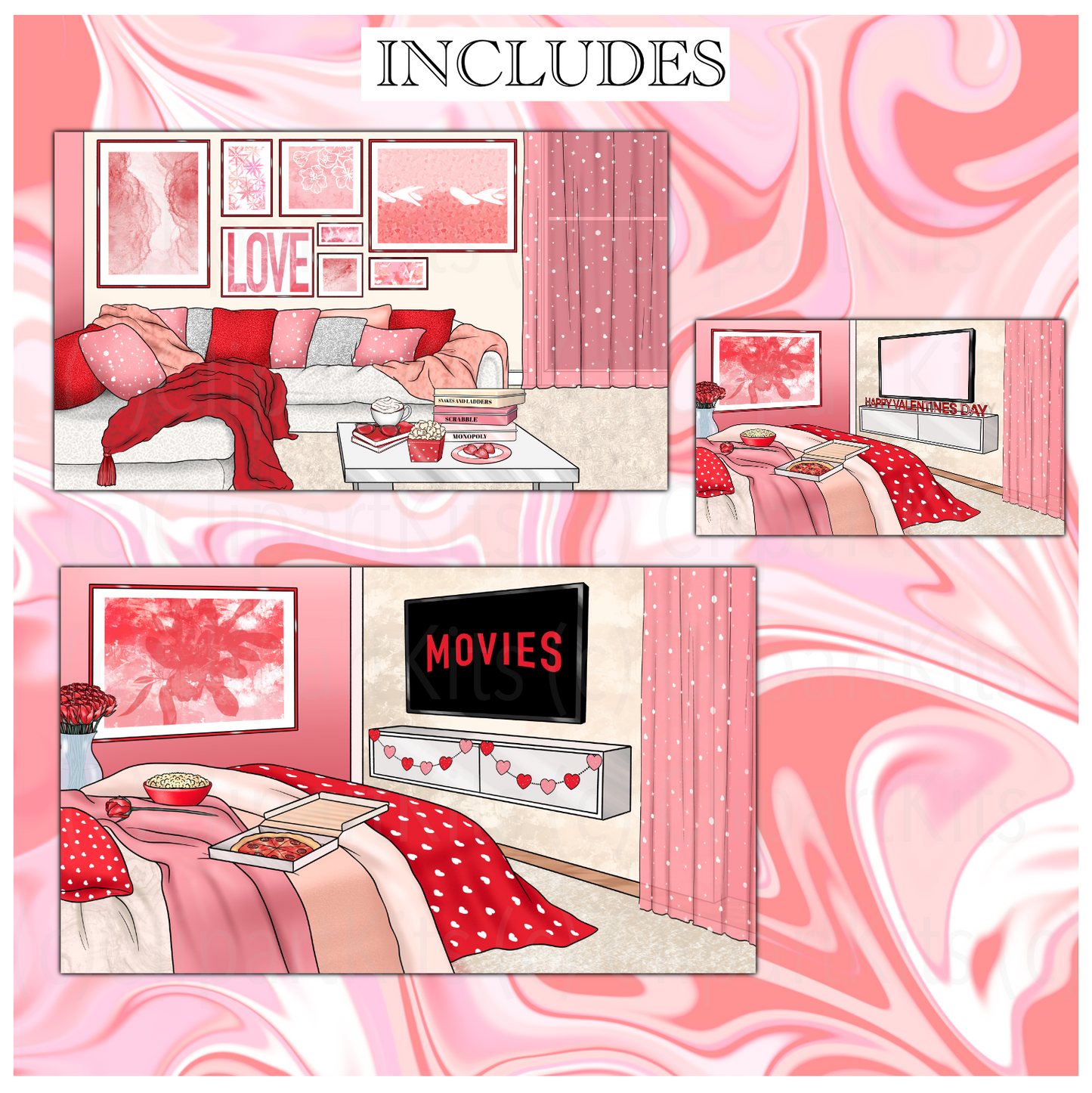 Cozy Valentine RED | Complete Clipart Set