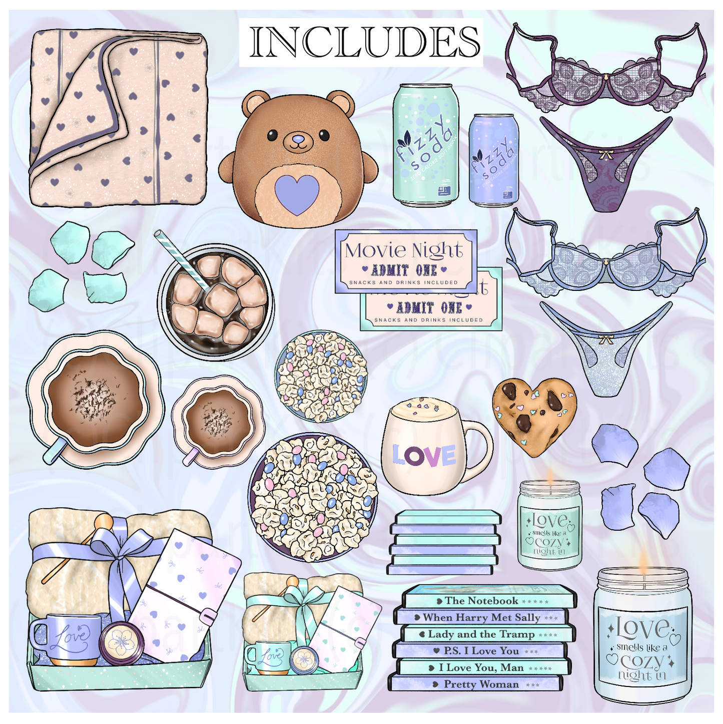 Cozy Valentine BLUE | Complete Clipart Set