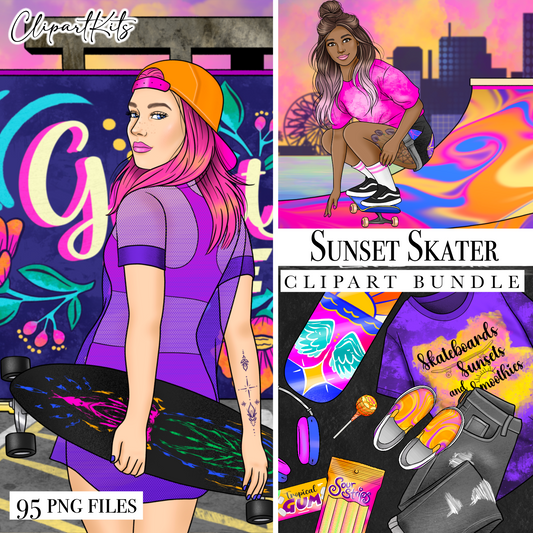 Sunset Skater | Complete Clipart Set