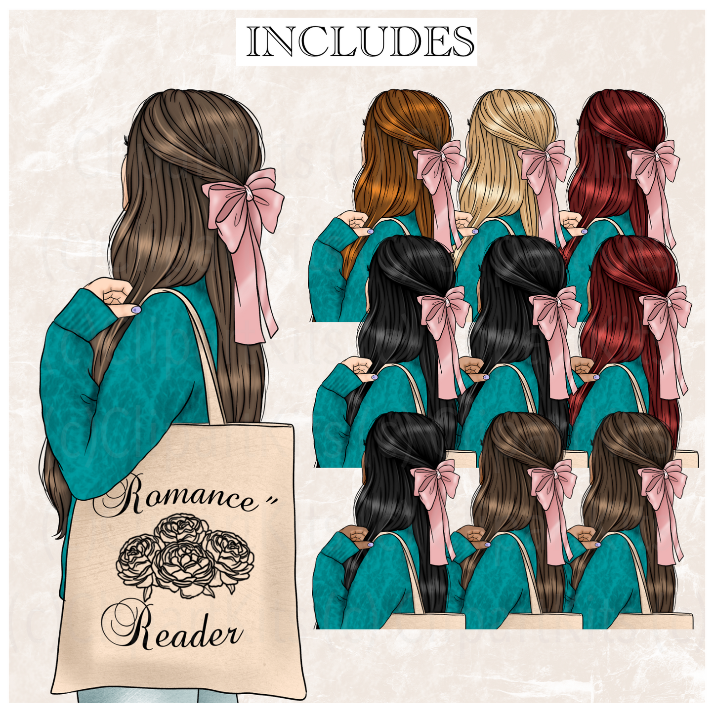 Romance Reader| Complete Clipart Set