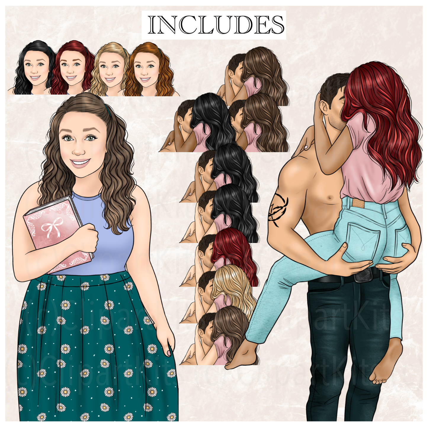 Romance Reader| Complete Clipart Set