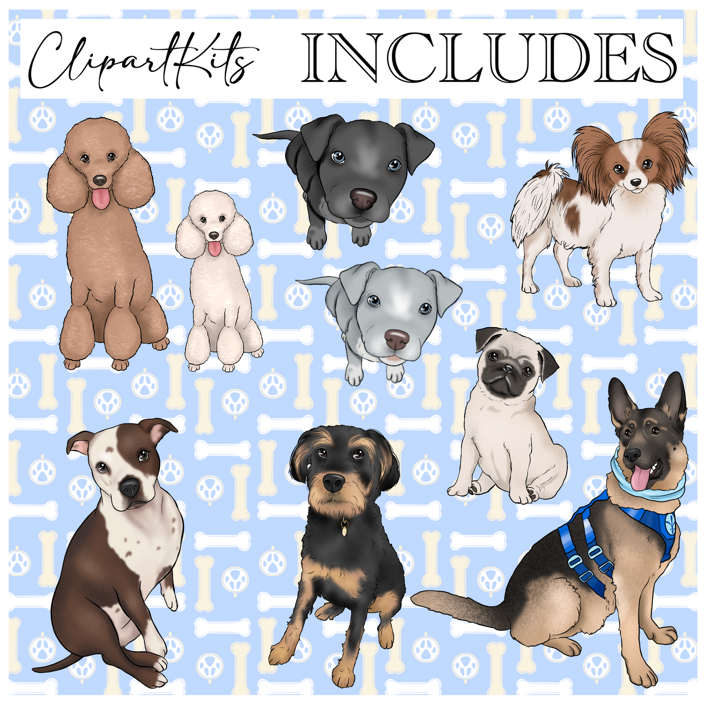 Dog Mom - BLUE Colorway | Complete Clipart Set