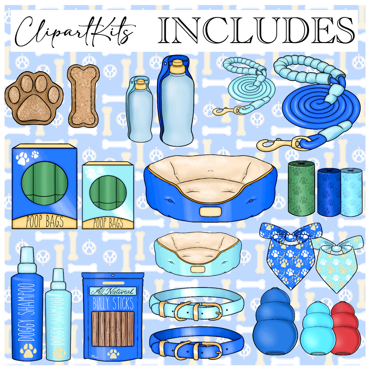 Dog Mom - BLUE Colorway | Complete Clipart Set