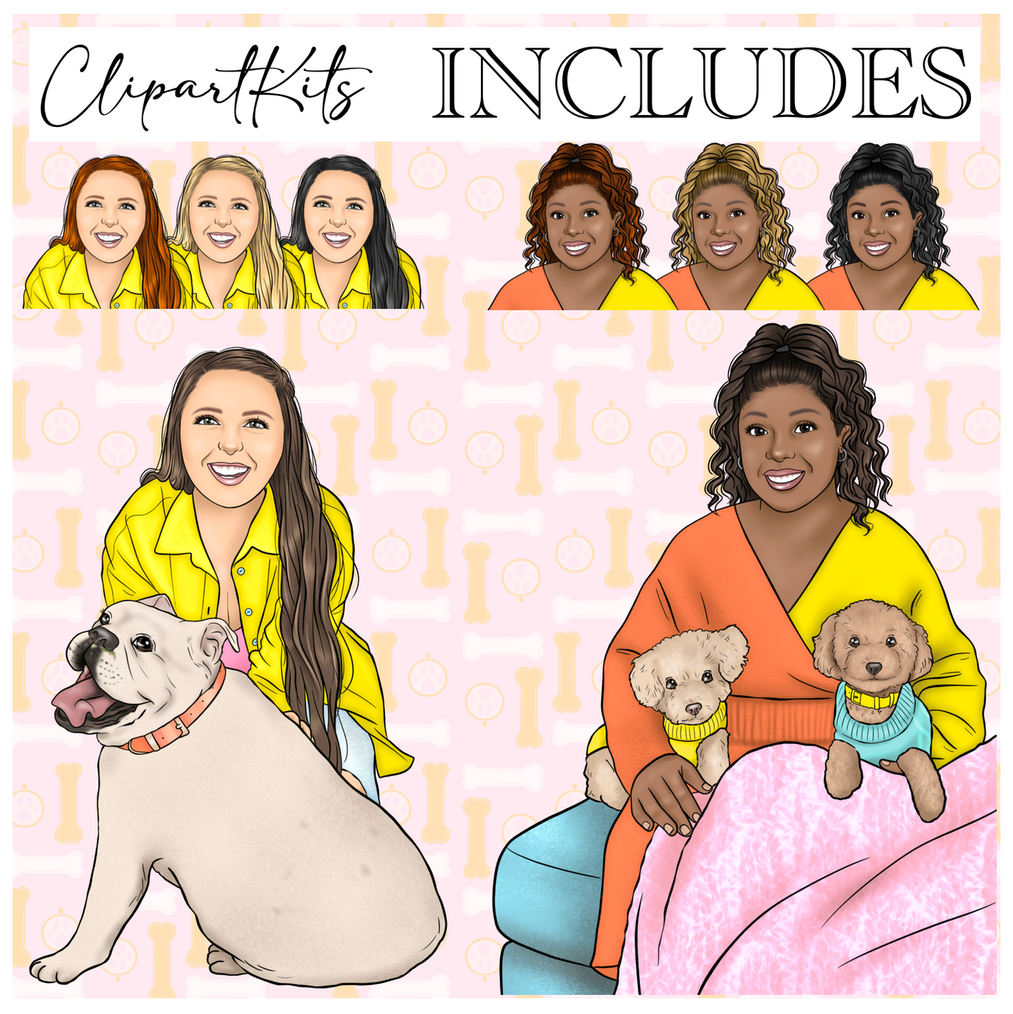 Dog Mom - PINK Colorway | Complete Clipart Set