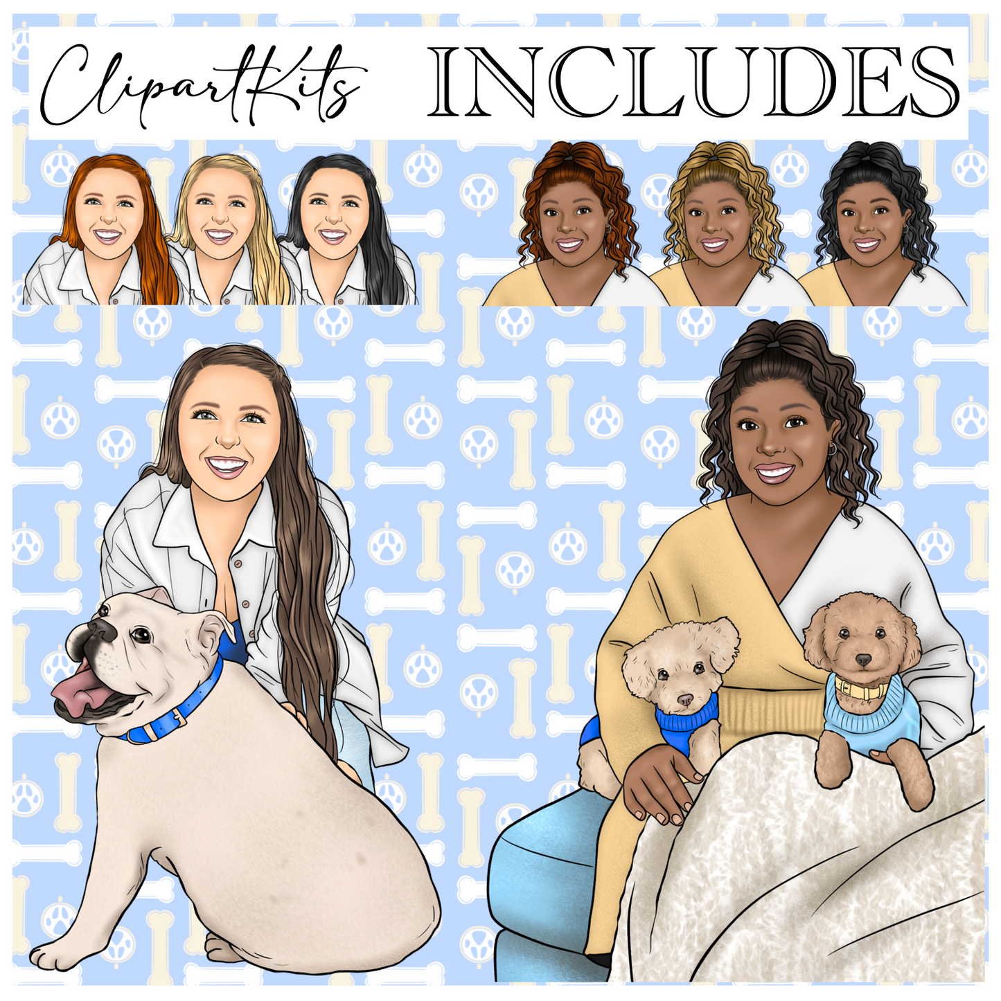 Dog Mom - BLUE Colorway | Complete Clipart Set