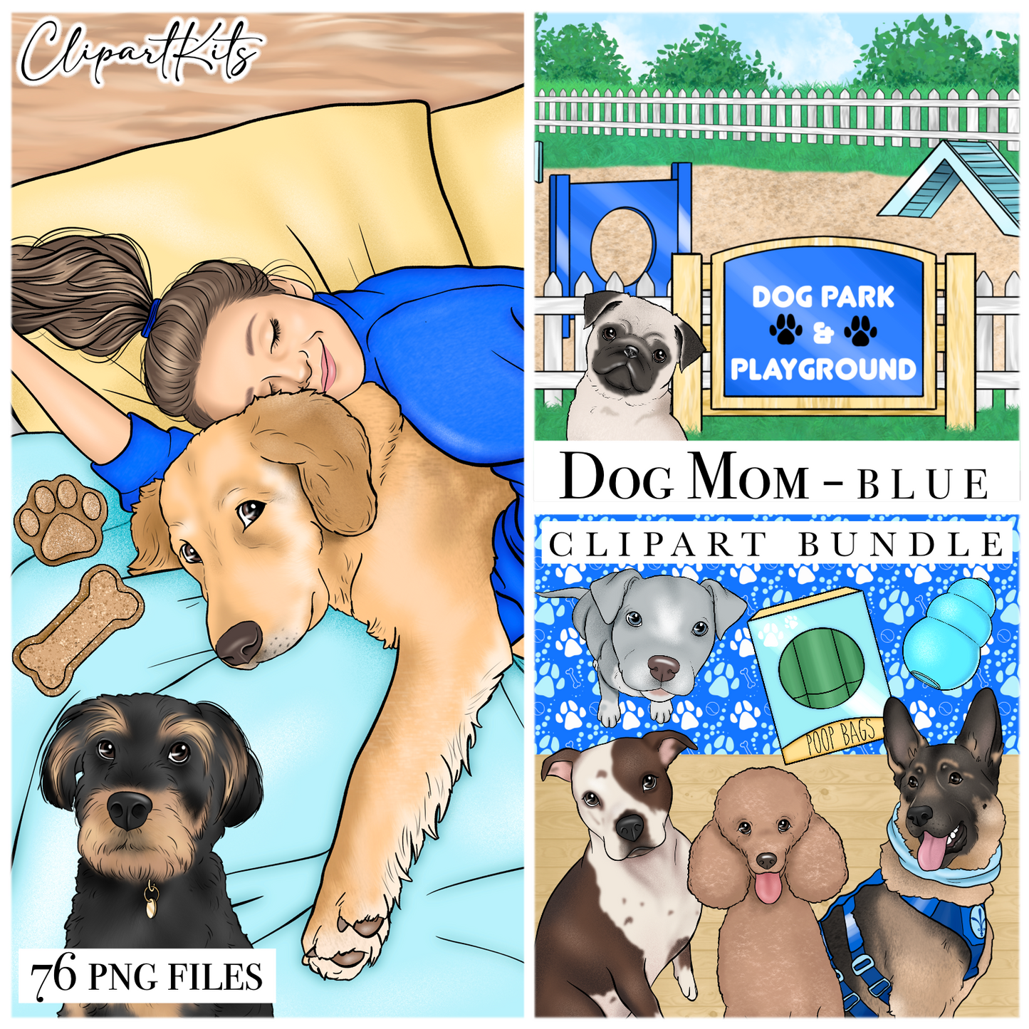 Dog Mom - BLUE Colorway | Complete Clipart Set