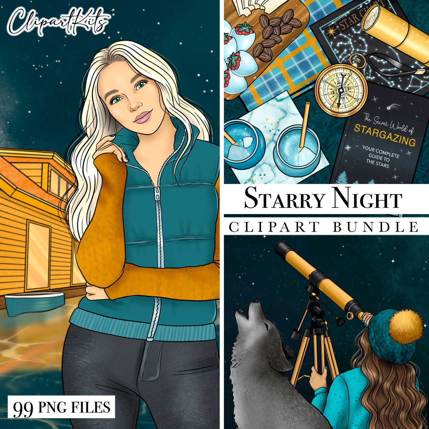 Starry Night Stargazing | Complete Clipart Set