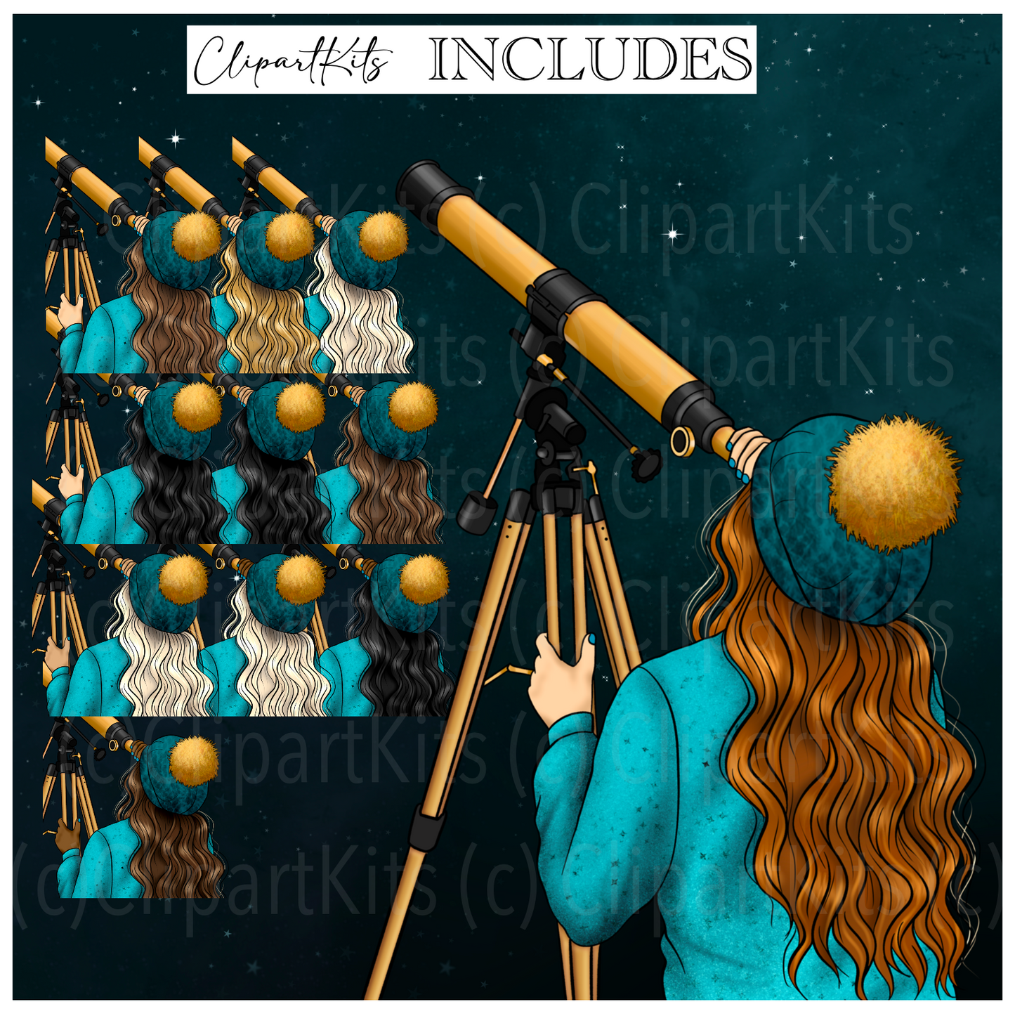 Starry Night Stargazing | Complete Clipart Set