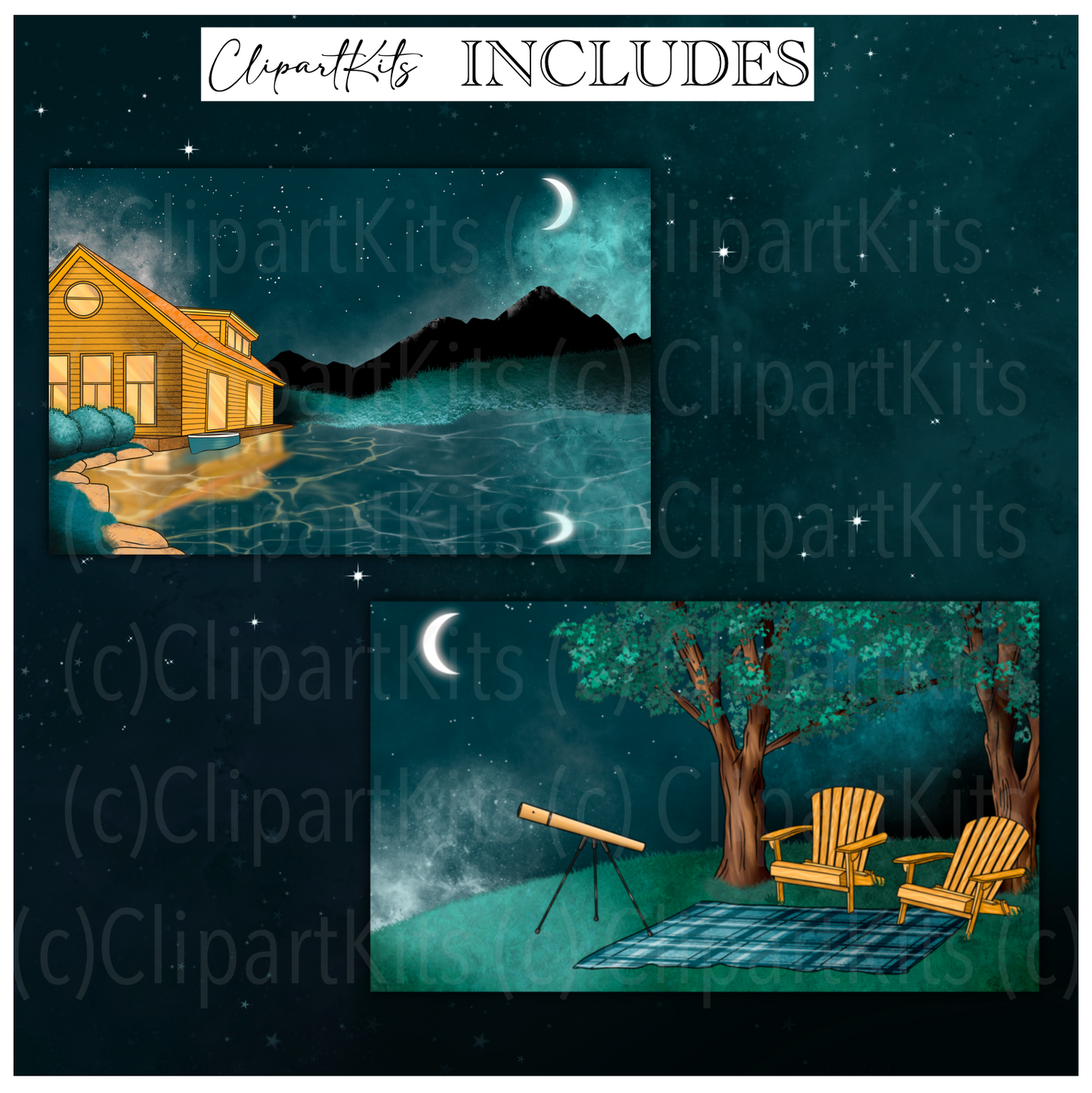 Starry Night Stargazing | Complete Clipart Set