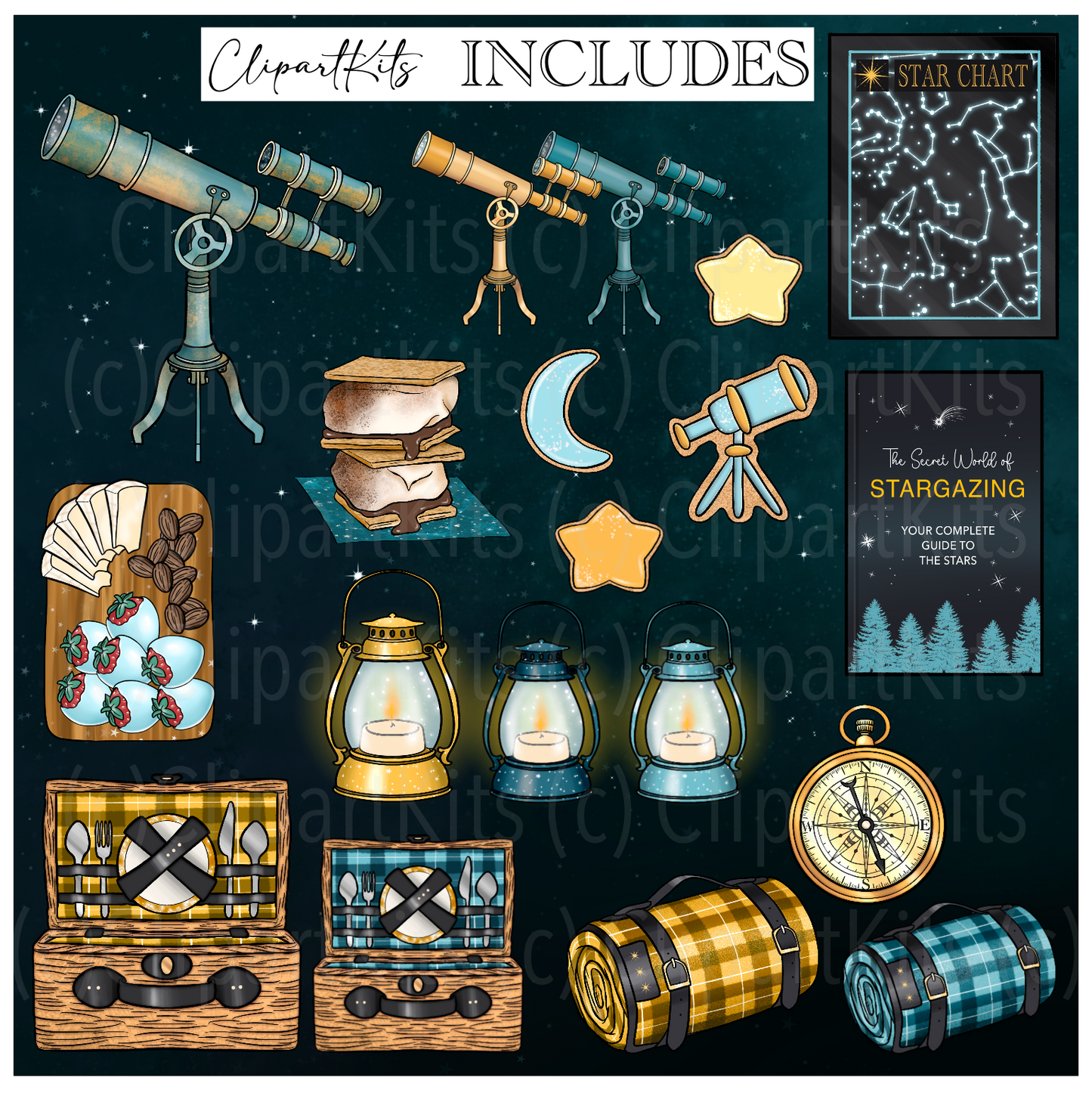 Starry Night Stargazing | Complete Clipart Set