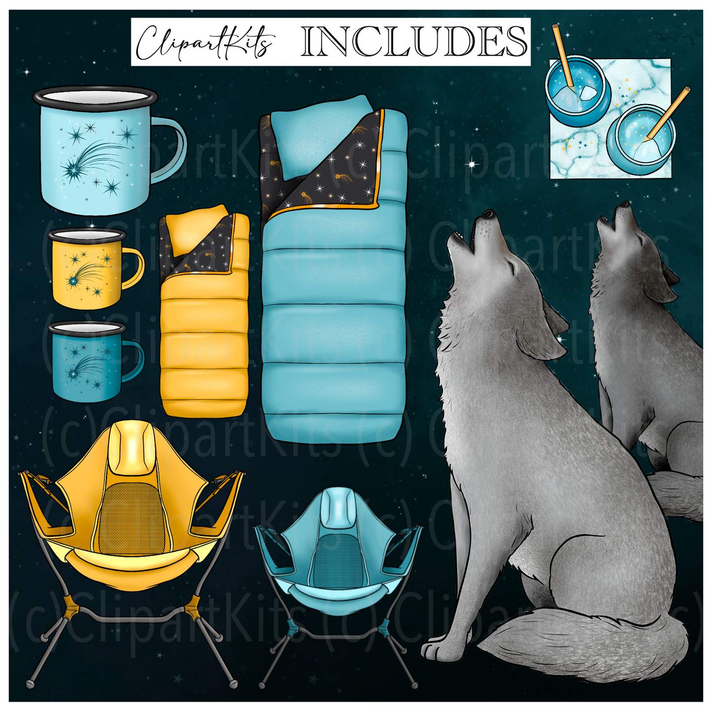 Starry Night Stargazing | Complete Clipart Set