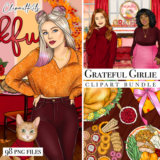 Grateful Girlie Thanksgiving | Complete Clipart Set