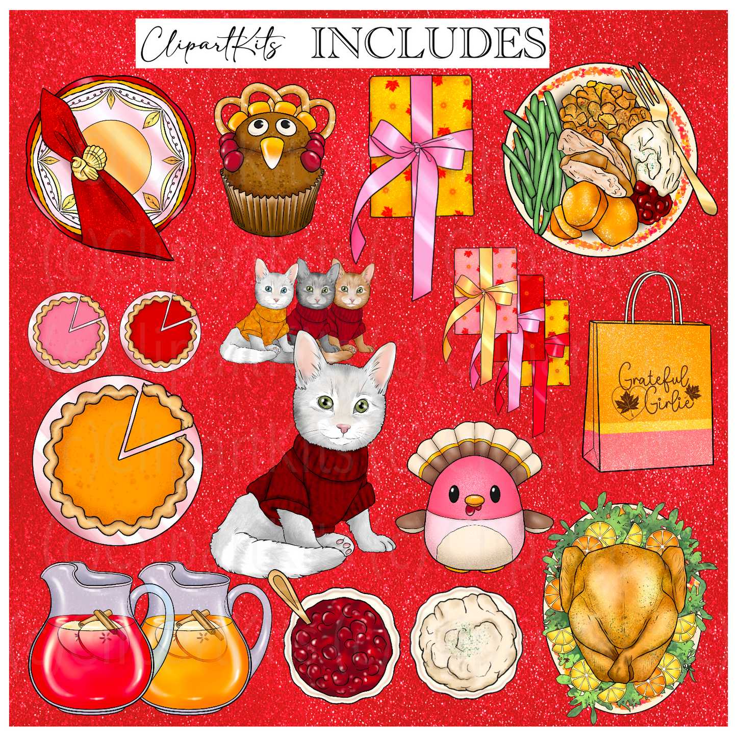 Grateful Girlie Thanksgiving | Complete Clipart Set