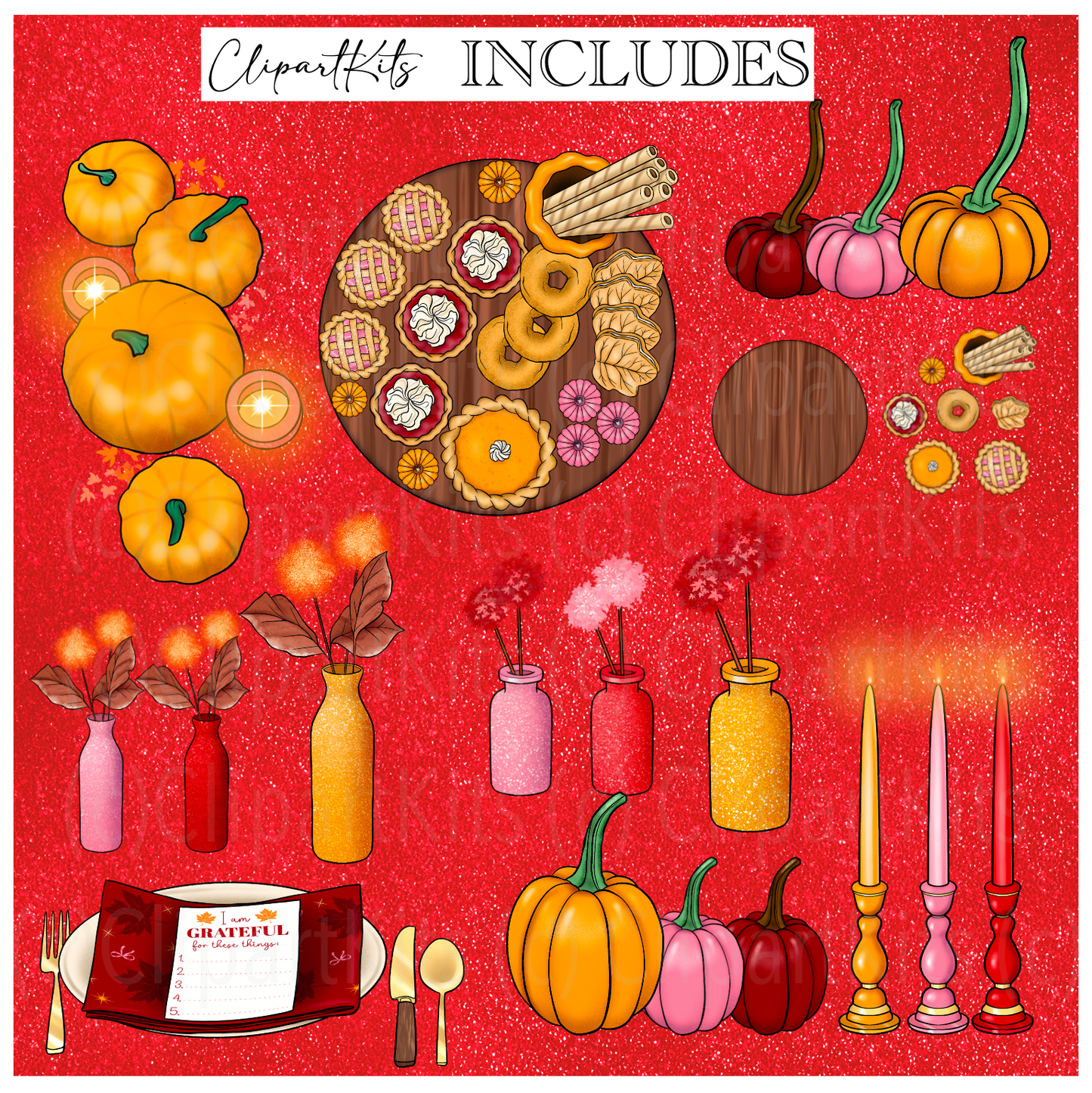 Grateful Girlie Thanksgiving | Complete Clipart Set