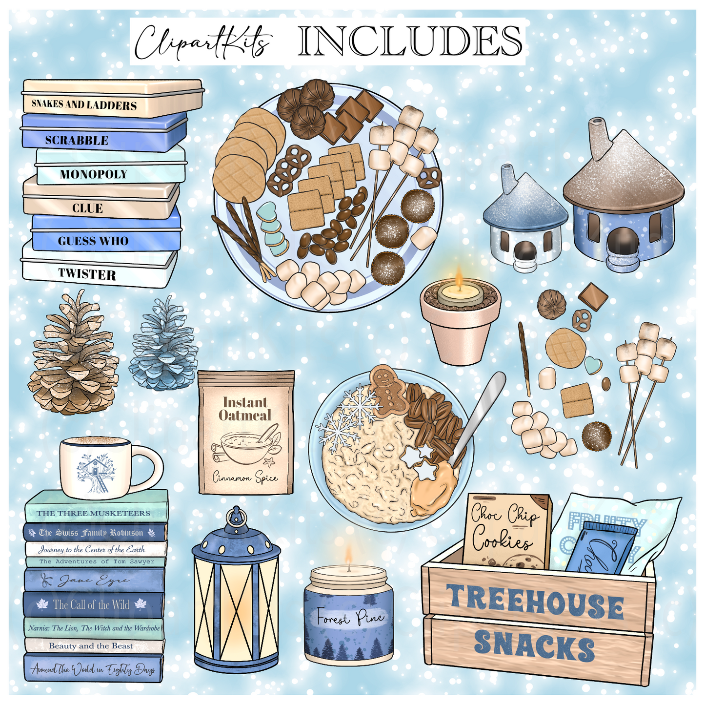 Frosty Treehouse | Complete Clipart Set