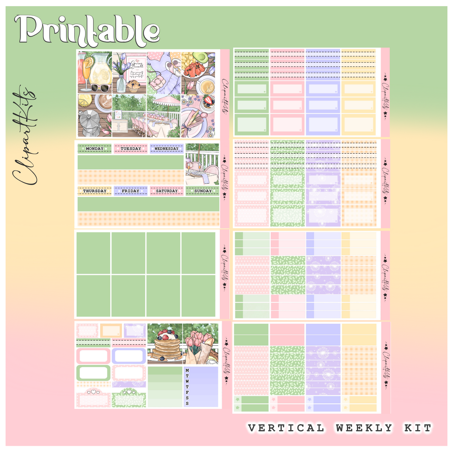 Spring Brunch | PRINTABLE Weekly Vertical Kit