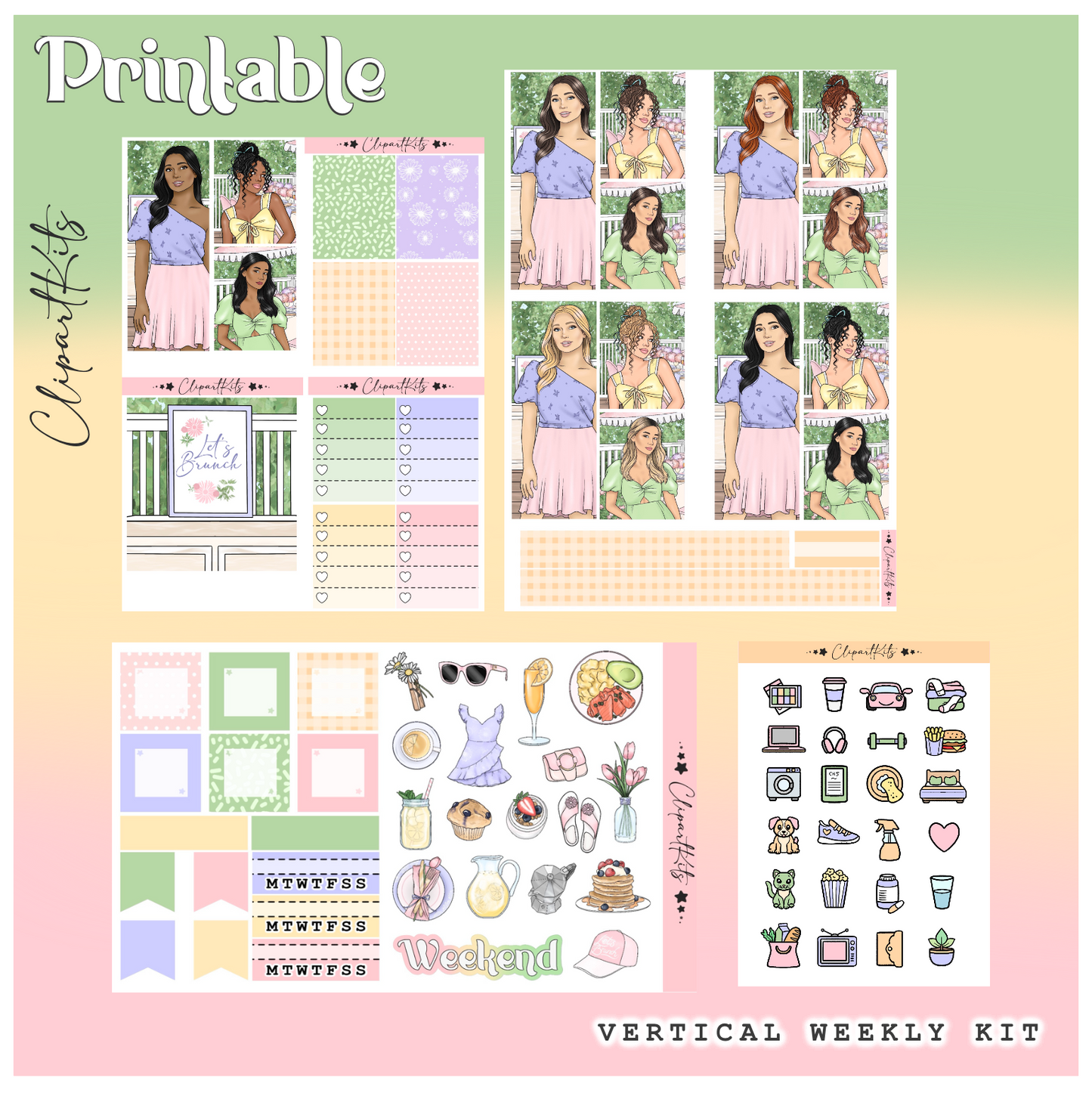 Spring Brunch | PRINTABLE Weekly Vertical Kit