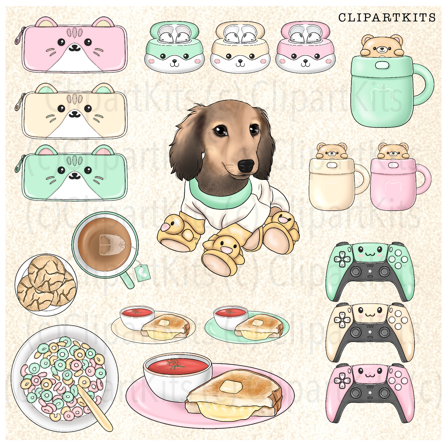 Cozy Gamer GREEN | Complete Clipart Set