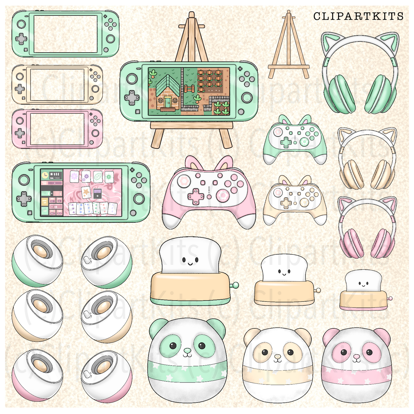 Cozy Gamer GREEN | Complete Clipart Set