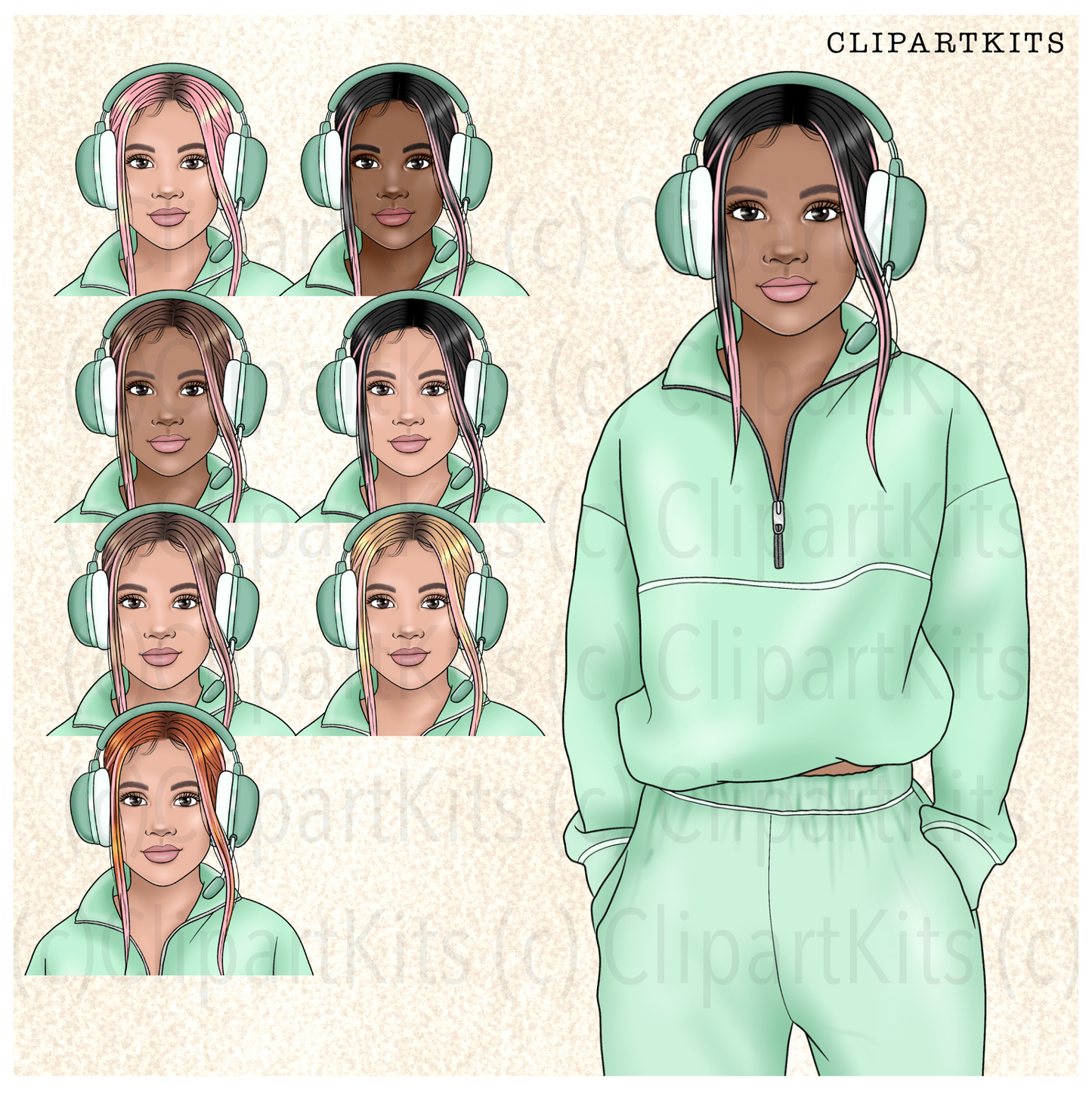 Cozy Gamer GREEN | Complete Clipart Set