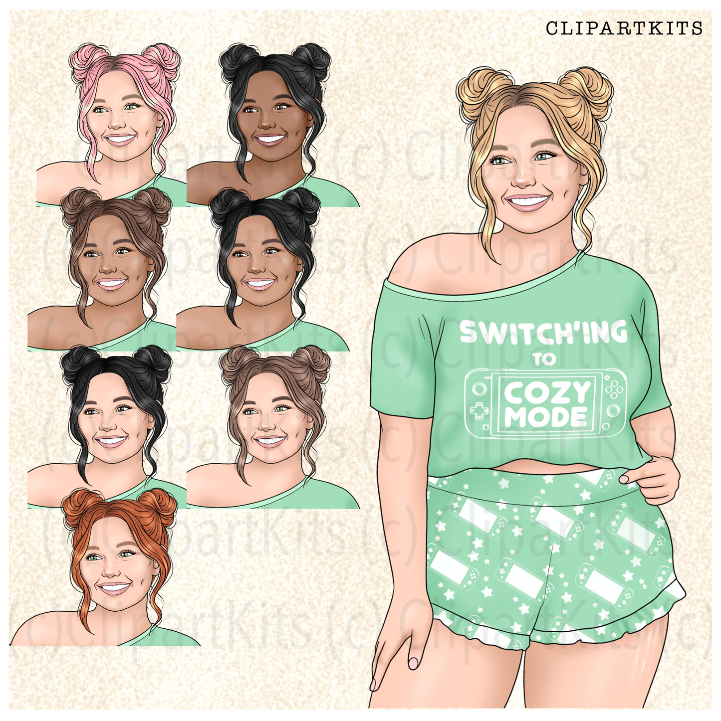 Cozy Gamer GREEN | Complete Clipart Set