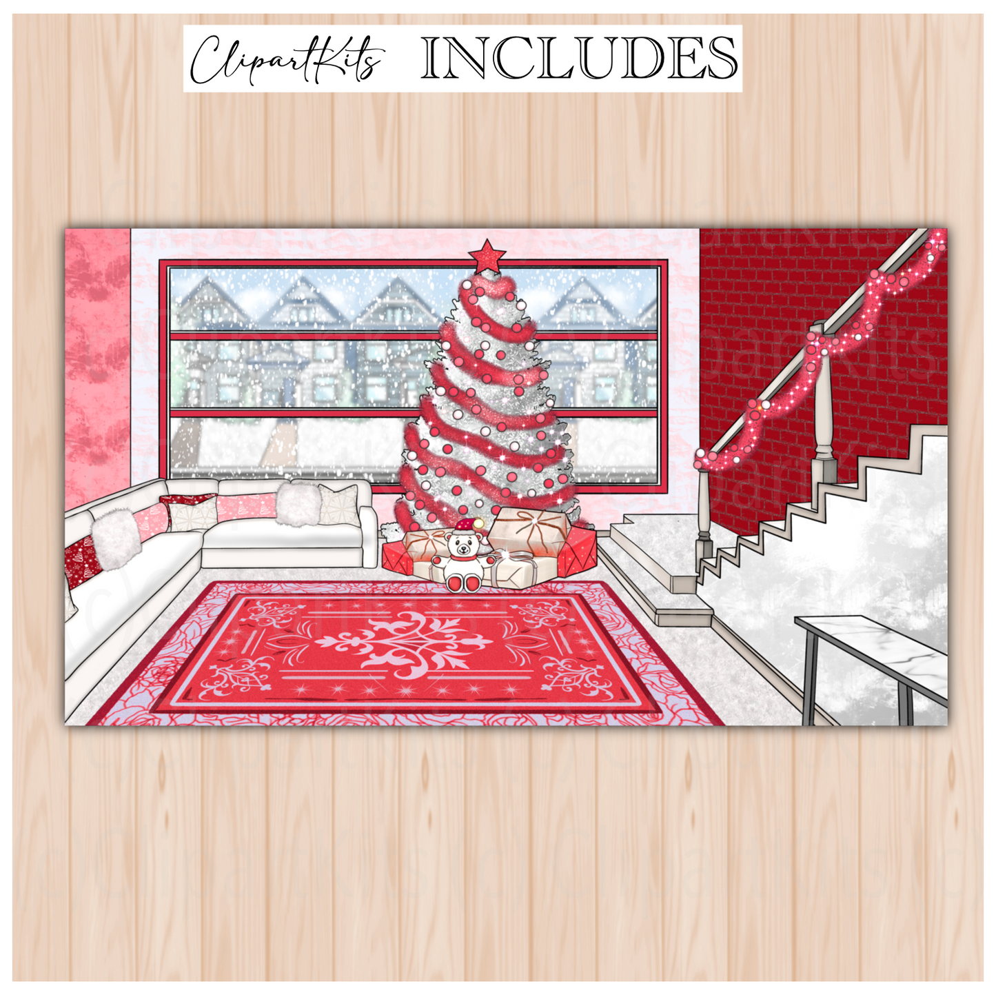 Christmas Morning RED | Complete Clipart Set