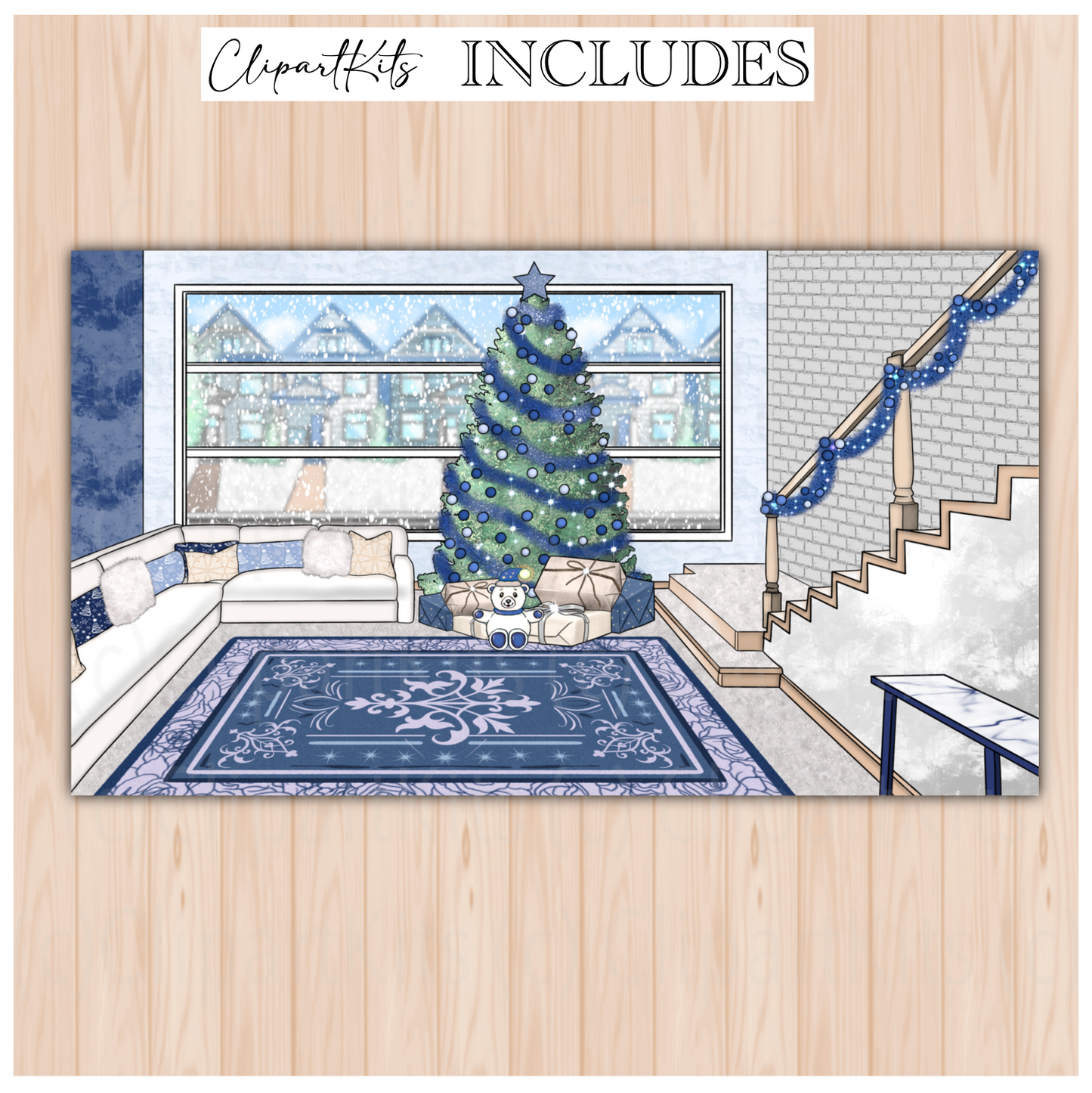 Christmas Morning BLUE | Complete Clipart Set