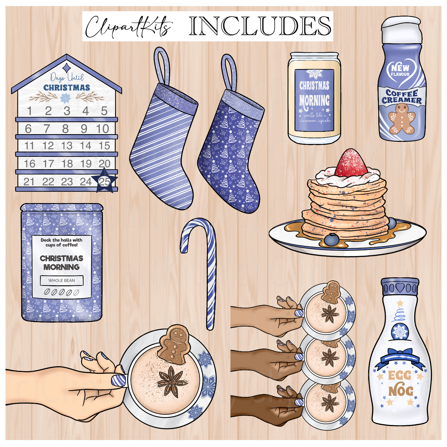 Christmas Morning BLUE | Complete Clipart Set