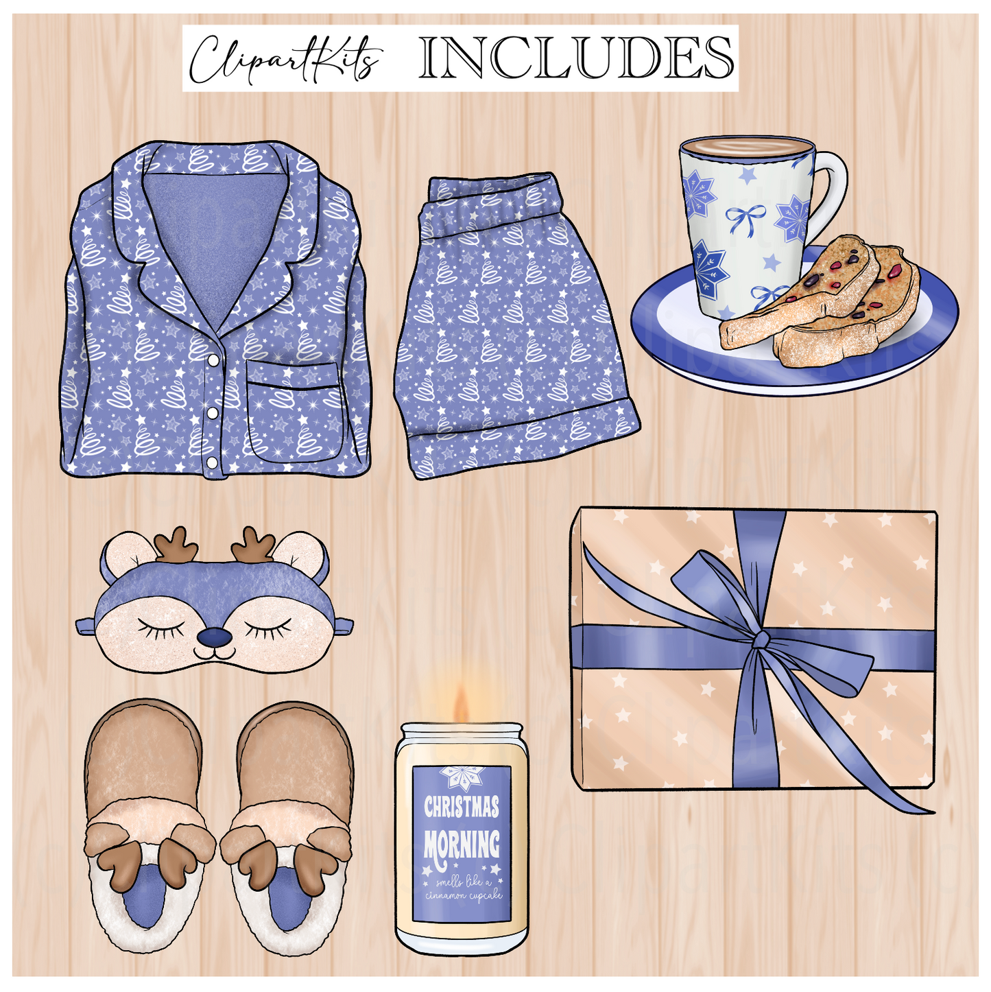 Christmas Morning BLUE | Complete Clipart Set