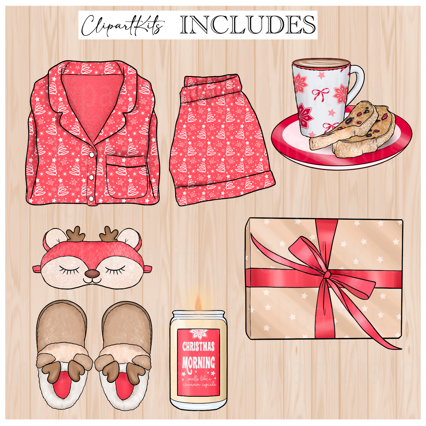 Christmas Morning RED | Complete Clipart Set