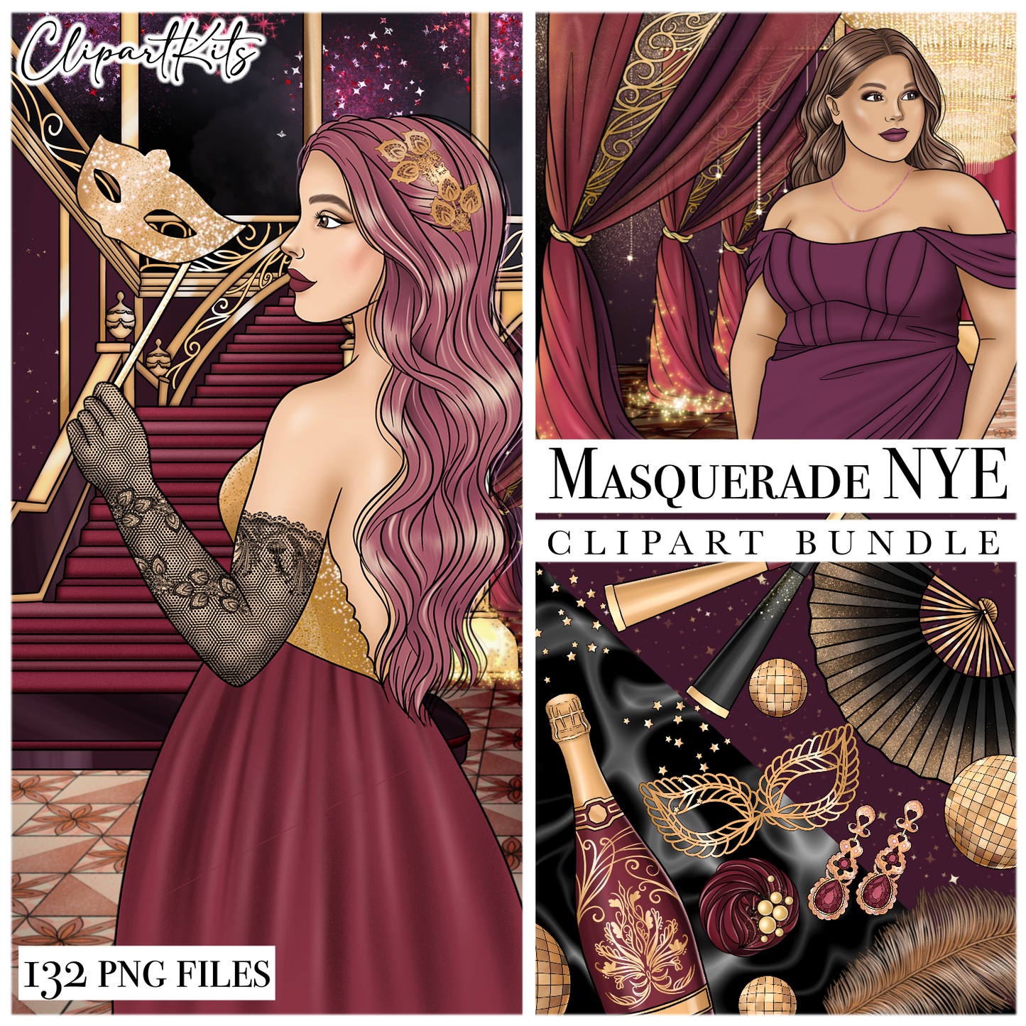 Masquerade NYE | Complete Clipart Set