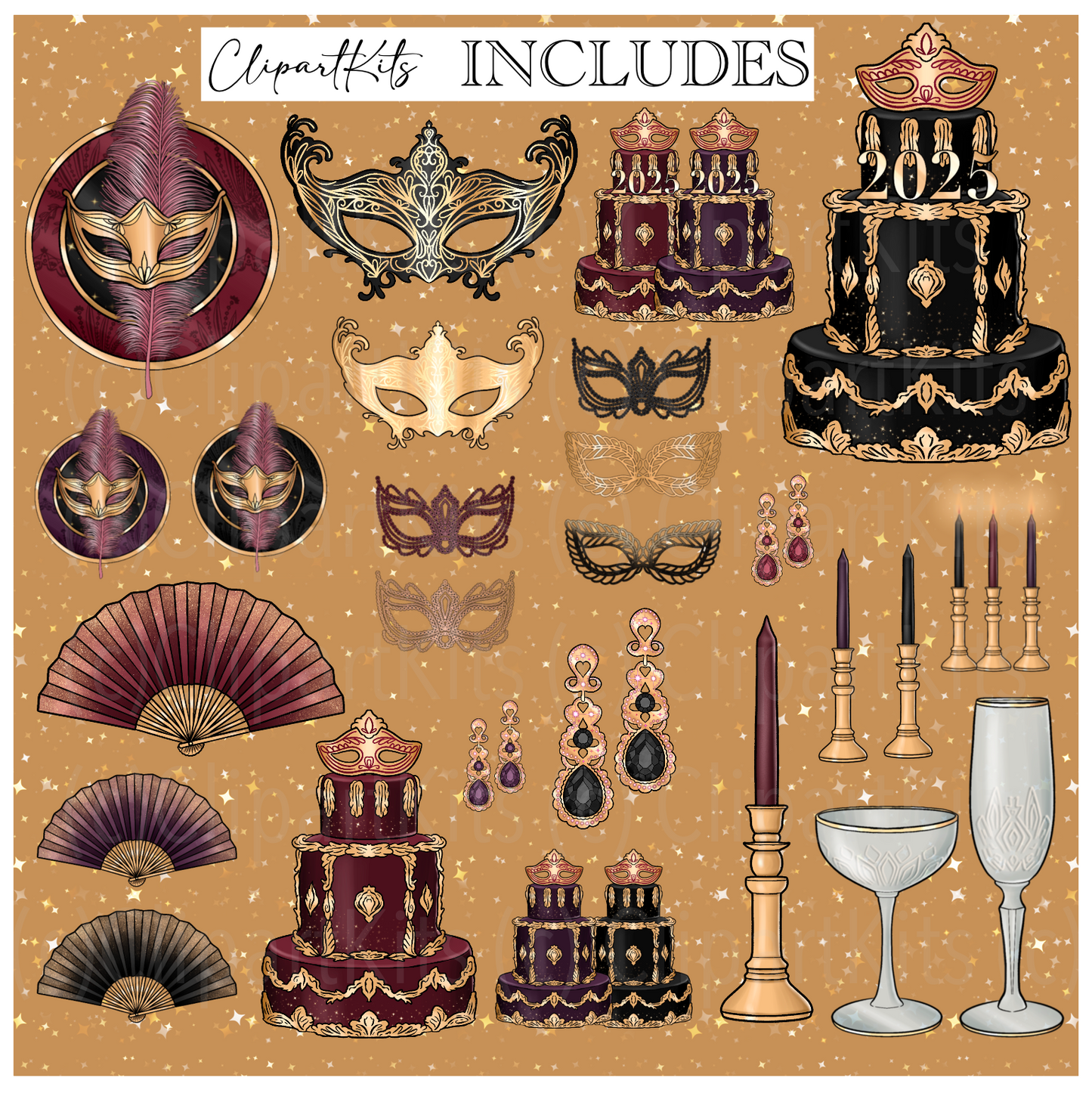 Masquerade NYE | Complete Clipart Set