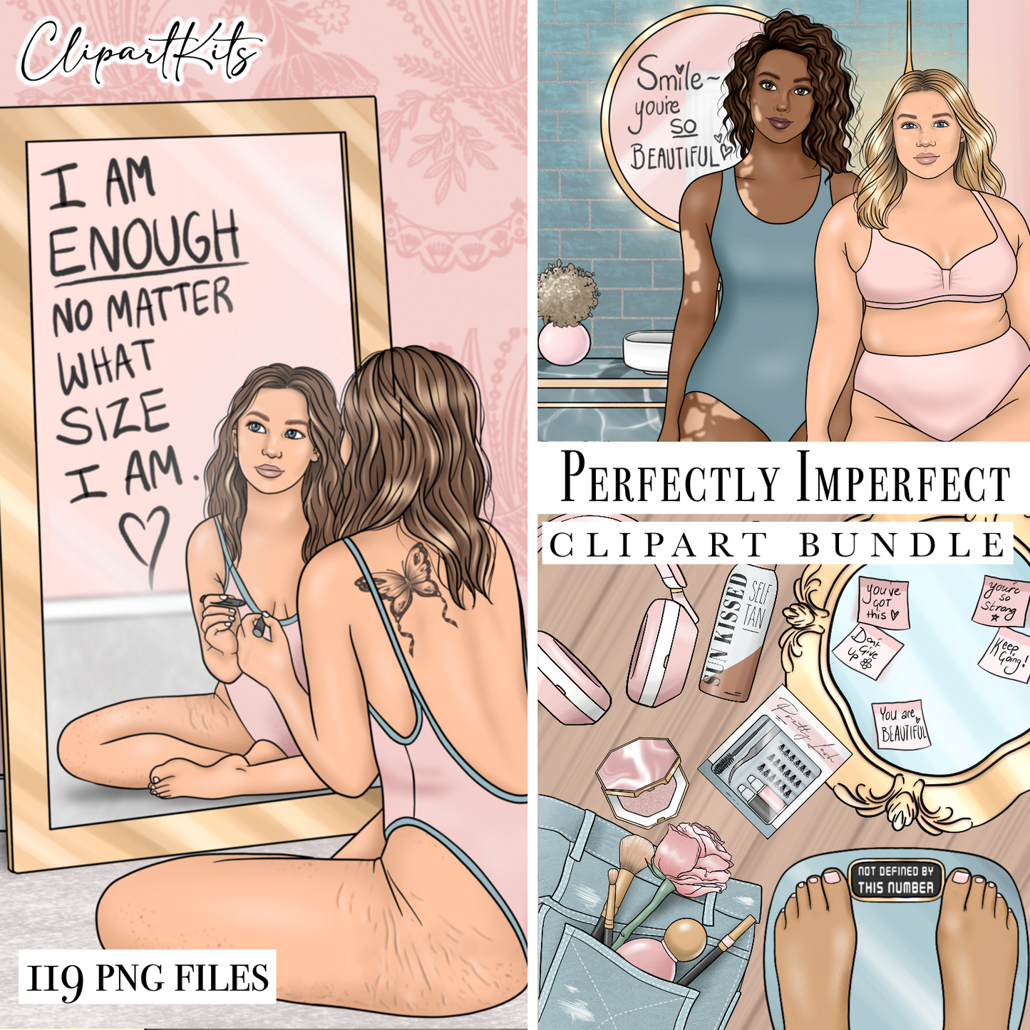 Perfectly Imperfect - Body Positivity/Self-love | Complete Clipart Set